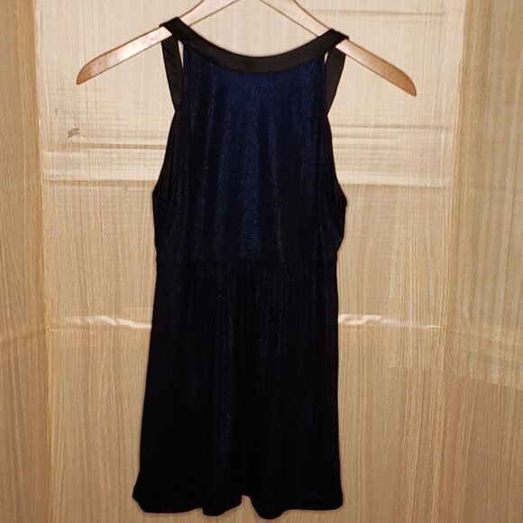 Express Womens Dark Blue Sparkle Sleeveless Tunic Faux Leather Trim Medium - Picture 2 of 8